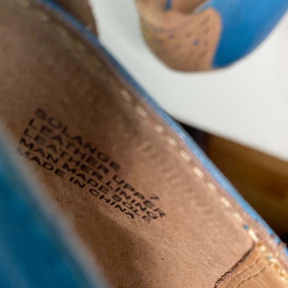 Miz Mooz Solange Leather Maryjane’s Size 7 Turquoise/Tan 3.5” Pump Leaf Strap - Picture 8 of 13